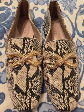 Schutz Python Print Size 8B Black/Tan with Gold Buckle